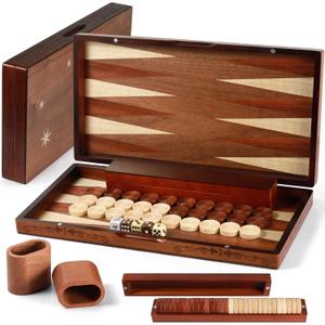 Handcrafted Wooden Backgammon Set - 16x15.3inch, Oversized Pieces, Intricate Carvings, Premium Travel Game Board for Adults & Kids (Star)