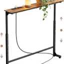 Adjustable Height Narrow Sofa Table with Built-in Power Outlets, 39" Long Console Table Behind Couch Table with Charging Station Skinny Entryway Table for Living Room & Hallway (Rustic Brown)