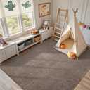 FinRec Low Pile 5x7 Washable Area Rugs for Bedroom Living Room, Thin Rug Solid Color, Non-Slip Carpet Indoor for Home Decor (Brown/White)