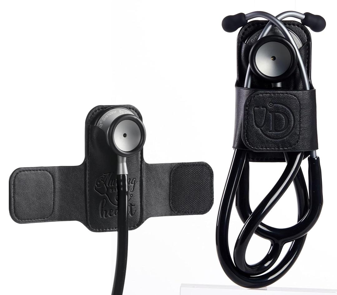 Stethoscope Holder Clip, Nurse Gifts for Women/Men PU Leather Stethoscope Hip Holder Lightweight Portable Holster for Nurse, Suit for Most Stethoscope - D - Black