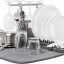 Umbra Udry Dish Rack and Microfiber Drying Mat – Space-Saving Design Folds Up for Easy Storage, Rack with Caddy, Gray
