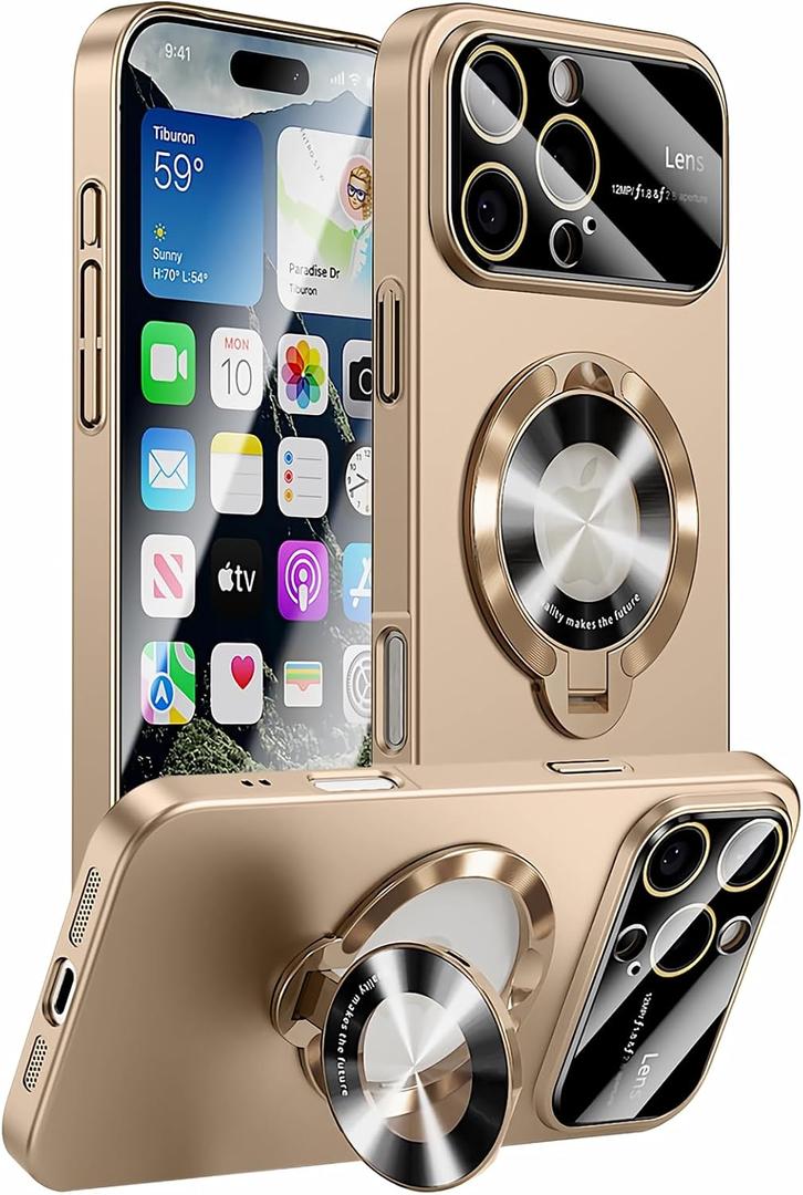 Magnetic Case for iPhone 16 Pro Max Matte PC Shell, Camera Lens Protection, Compatible with MagSafe Kickstand, Durable Slim Phone Case (Desert Titanium Gold)