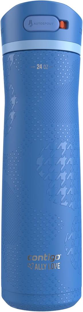 Contigo x Ally Love Ashland Chill 2.0, Stainless Steel, Spill Proof Water Bottle with AutoPop Easy Lean Lid, BPA Free, 24oz, Stellar Jay (24oz (Pack of 1))