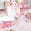 PLASTICPRO 10 Pack Plastic Wine Goblets 14 oz Two Tone Elegant Disposable Wine Glasses with Stem Reusable Hard Plastic Drinking Glasses for Parties Weddings, Pink and Clear