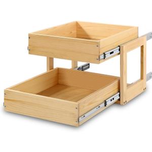 Mulush Pull Out Cabinet Organizer, 23''W21''D16''H Soft Close Slide Out Wood Drawer Shelves Storage for Kitchen, 2-Tier, Finished, Heavy-Duty, Bottom Assembly