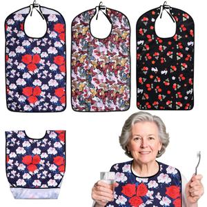 3 Pcs Adult Bibs For Women With Crumb Catcher, Reusable Waterproof Large Bibs For Adult, Clothing Protector For Eating,Washable Feeding Bib For Women Elderly Senior