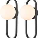 Mid Century Wall Light Matte Black Wall Sconces with White Globe Glass Shade, Set of 2 Vanity for Home Office, Living Room, Bathroom, Living Room