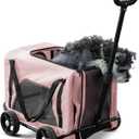 Pet Stroller 4 Wheels - Easy-Fold Dog Cat Stroller for Small Medium Dog Cats Carrier, Travel Folding Carrier Breathable and Visible Mesh with Cup HolderPink