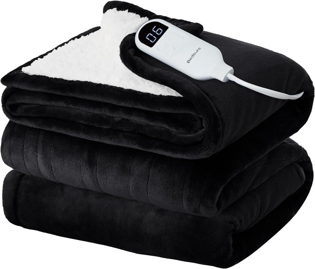 Bedsure Electric Blanket Twin - Soft Flannel Heated Blanket, Fast Heating with 10 Time Settings & 6 Heat Settings, Warm Gift for Grandma (62x84 inches, Black)