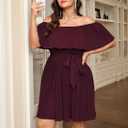 SCOMCHIC Women's Plus Size Cocktail Dress Off The Shoulder Flowy Pleated Wedding Guest Party Short Dress