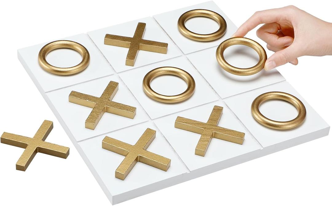 11.8x11.8 Inch Tic Tac Toe Wood Game Board Coffee Table Decor Modern Wooden for Board Table Top Living Room Decor Fun Family Party Adults Travel, Ages15+(White Gold)