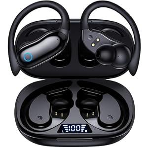 GNMN Active Noise Cancelling Ear Buds AI Translation Wireless Earbuds 96hrs Playback Bluetooth Headphones Dual Battery Display Stereo Bass Earphones with Earhooks Microphone for Sports/ Running/ Workout