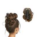 Brown Curly Messy Bun Wig Wavy Hair piece Easy Updo Extensions Claw Clips for Women Girls Natural Fake Wig Tie Headpiece