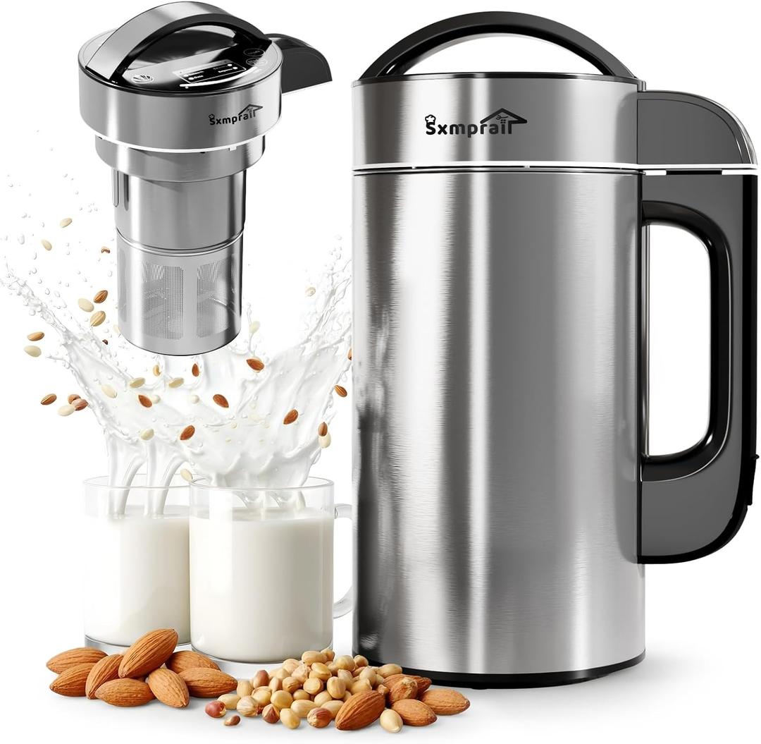 304 Stainless Steel Almond Milk Maker Machine (Built-in Filter) 50oz 6-7 Cups Per Batch, 8-IN-1 Cooking Blender Make Plant Based Nut Milk, Soy Oat Milk, Soup & Juice, Automatic Cleaning (Silvery)