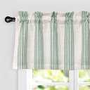 DriftAway Chris Vertical Striped Pattern Linen Textured Thermal Insulated Blackout Window Curtain Valance Rod Pocket Lined Single 52 Inch by 18 Inch Plus 2 Inch Header Green