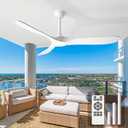 60 Inch Ceiling Fans with Lights and Remote, Wood Outdoor Ceiling Fan with 6 Speed Noiseless DC Motor, Indoor Modern 3 Blade Propeller Ceiling Fan for Bedroom Living Room Gazebo Patio (White)