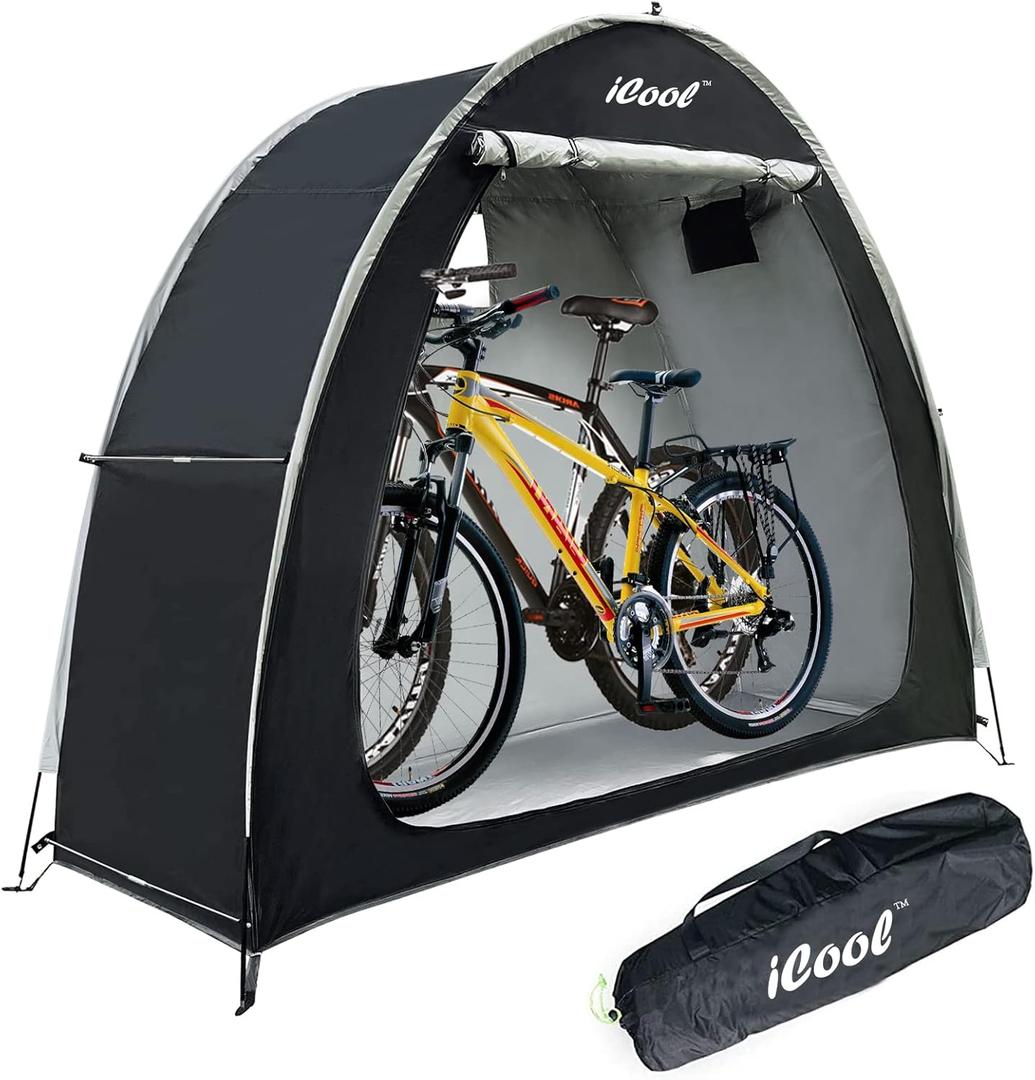 iCool Outdoor Bike Covers Storage Shed Tent, 210D Oxford Thick Waterproof Fabric Aluminum Alloy Bracket Bicycle Storage shed Neat Cover - Storage of 2 Bicycles or tricycles-Black