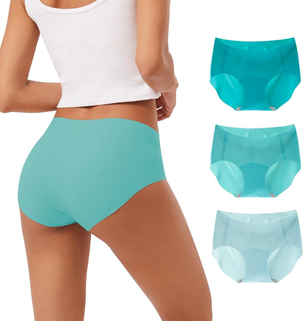 INNERSY Women's Seamless No Show Hipster Panties Invisible Light Underwear 3-Pack (Medium, Icy Blue)