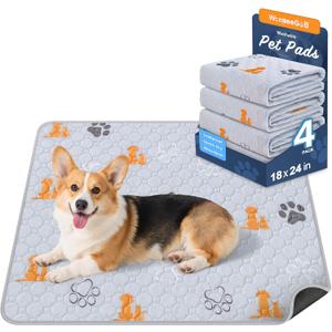 WanpeeGoo Washable Pee Pads for Dogs, 4 Pack Absorbent Reusable Training Dog Pads Pet Puppy Pads, Non-Slip Potty Pads for Whelping, Playpen, Crate, Bed, Orange, 18"x24"