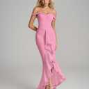 KUTUMAI Women Ruffle Bodycon Maxi Dress Ruched Long Formal Cocktail Wedding Guest Dresses (Pink, XL)