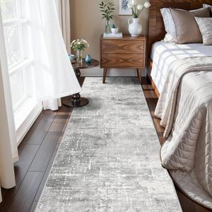 HY HAOYUNLAI Abstract 2x8 Runner: Washable Non-Slip 8ft Hallway Carpet Stain-Resistant Laundry Room Kitchen Area Rug Throw Entryway Foyer Mat Soft Living Room Bedroom Beside Runner Rug(2x8,Light/Grey)