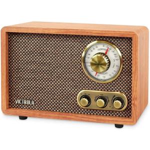 Victrola Willow Retro Wood Bluetooth Radio with Built-in Speakers: Elegant & Vintage Design, Rotary AM/FM Tuning Dial, Bass & Treble Control, Wireless Streaming (Walnut)