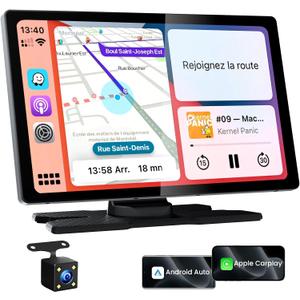 TECXERLLON 9.0" Wireless CarPlay Screen for Car, Android Auto Screen for Car with Backup Camera, Portable Touchscreen car Stereo with GPS Navigation/Mirror Link/Voice Control/Bluetooth/FM/AUX