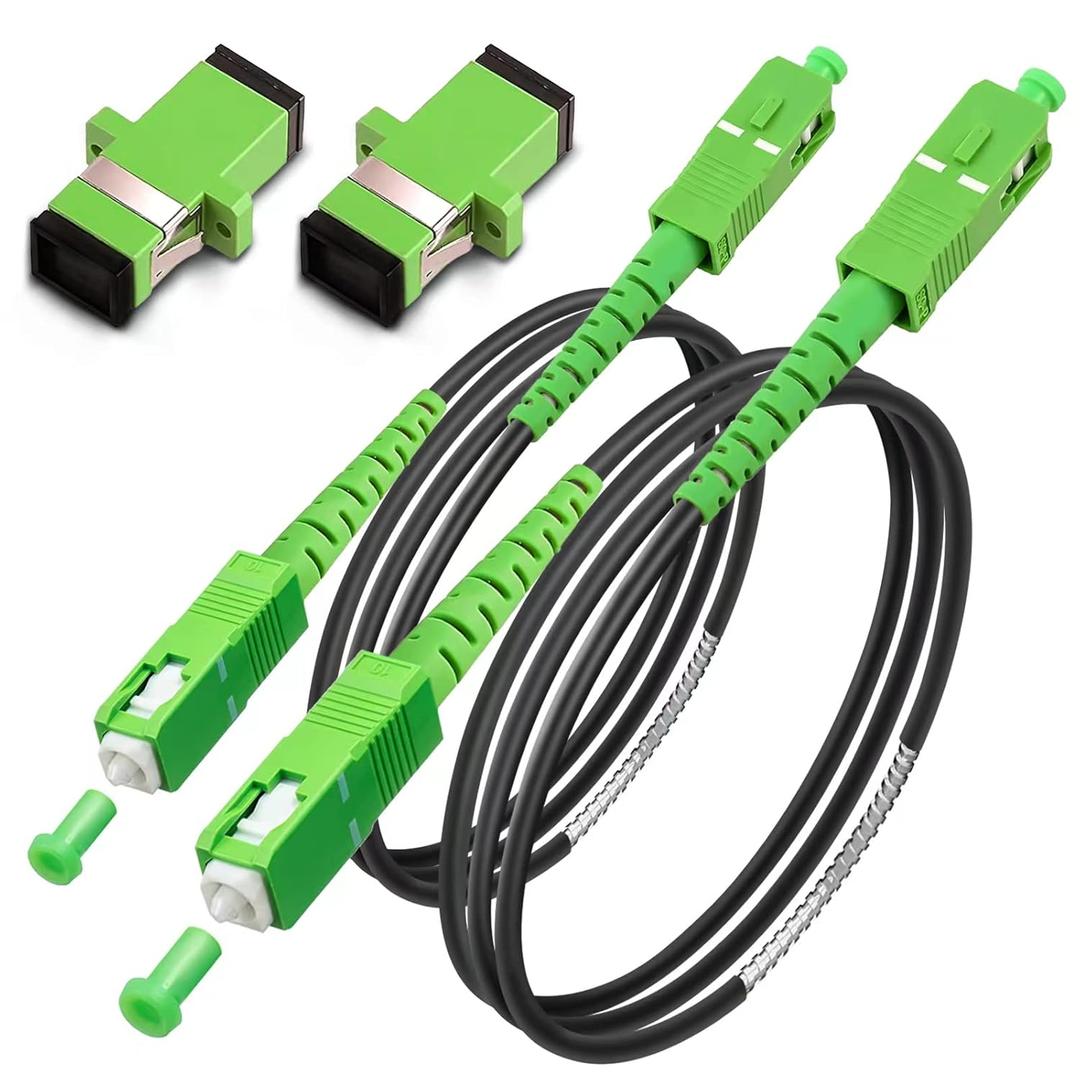 (2m - 2Pack) SC/APC to SC/APC Fiber Optic Internet Cable, Armored Single Mode Patch Cable, Fiber Optic Jumper Optical Patch Cord - SIMPLEX - 9/125um - OS1/OS2 Compatible, LSZH Black