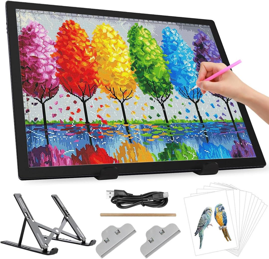 Zocelight A3 Rechargeable Light Box with Stand/ Clips, led Light pad with 3000mAh Battery, 3 Colors dimmable and 6 Level dimming Light Table for Diamond Painting, Drawing, Sketching, Tattoo, Vinyl Weeding