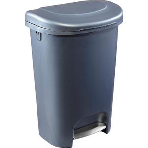 Rubbermaid Classic 13 Gallon Trash Can with Lid and Stainless-Steel Pedal, Gunmetal Blue Waste Bin for Kitchen, NEW Premium Step-On