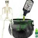 Halloween Decorations Indoor, Black Plastic witches cauldron, Cauldron Halloween Decor - DIY Floating Potion Set with Magic Floating Potion Bottles and Diffuser, Decoration for Spooky Vintage