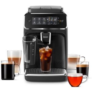 Philips 3200 Series Fully Automatic Espresso Machine - LatteGo Milk Frother & Iced Coffee, 5 Coffee Varieties, Intuitive Touch Display, Black, (EP3241/74)