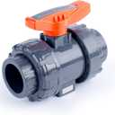 HYDROSEAL Kaplan PVC 1 1/2" True Union Ball Valve with Full Port, ASTM F1970, EPDM O-Rings and Reversible PTFE Seats, Rated at 200 PSI @73F, Gray, 1 1/2 inch Socket (1 1/2")