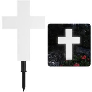 Solar Lighted Cross Grave Lighted White Garden Cross Stake Decor for Home Memorial Decoration,Outdoor Yard, Home, Patio(White)