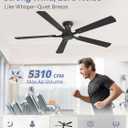 ZMISHIBO 60 Inch Ceiling Fan No Light, Flush Mount Low Profile, Modern Black Ceiling Fan Without Light, Remote Control & Quiet DC Motor, for Indoor&Outdoor, Bedroom, Living Room