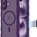 Compatible with iPhone 16 Case 6.1" 2024, Cute Kawaii Curly Wave Frame Shape Shockproof Translucent Matte Protective Magnetic 16 Phone Case for Women Girls, Purple