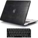 MonsDirect Compatible with MacBook Air 13 inch Case 2021 2020 M1 A2337 A2179 A1932 with Touch ID, Hard Shell Leather Case & Keyboard Cover for New Air 13 inch 2018-2021, Black Leather