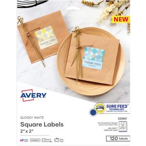 Avery Printable Blank Square Labels, 2" x 2", Glossy White, 120 Customizable Labels (22565)