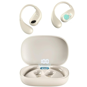 Open Ear Headphones, Over Ear Earbuds Bluetooth 5.3 with LED Digital Display, 34H Play Time, IP54 Waterproof, Lightweight Design Running Headphones for Sports and Fitness (Beige)