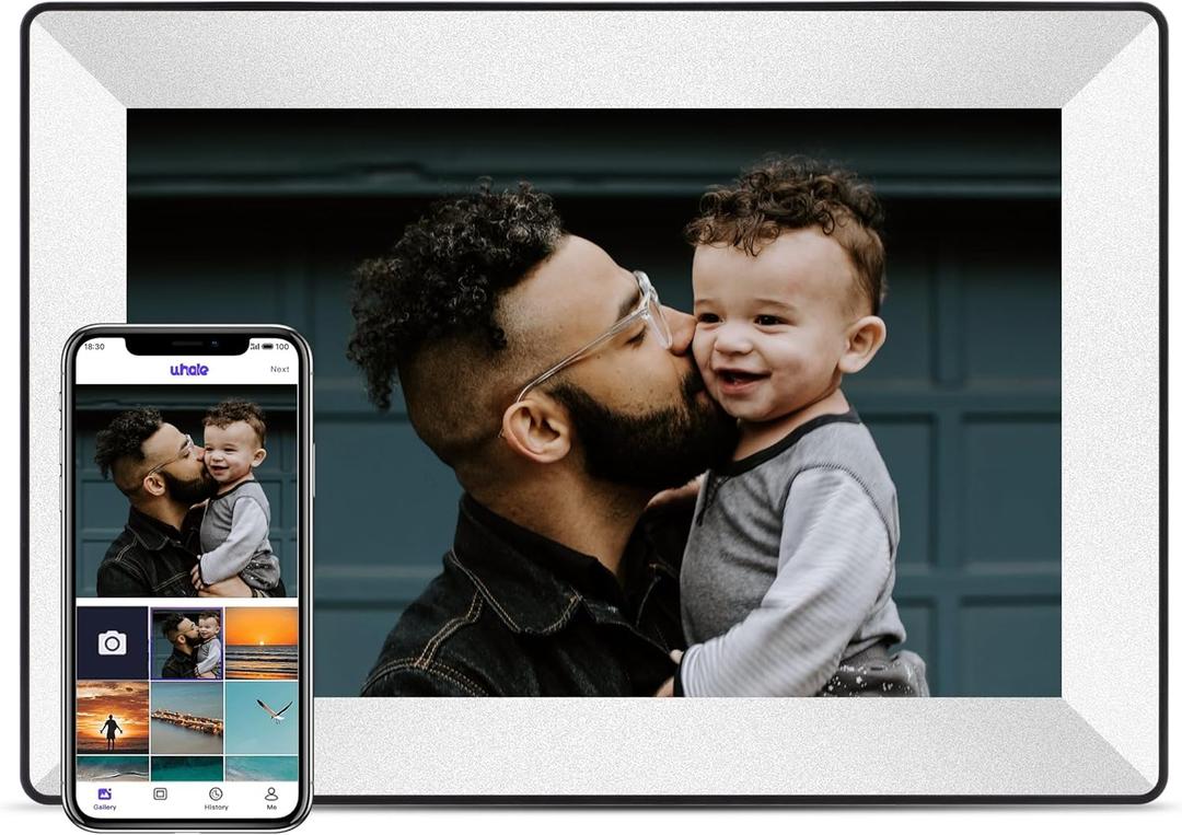 Uhale Digital Picture Frame WiFi 10.1inch 1280800 IPS HD Color Touch Screen Digital Photo Frame Built-in 16GB Storage Free Share Photos and Videos Through Uhale app Anytime Anywhere-Best Gift (White)