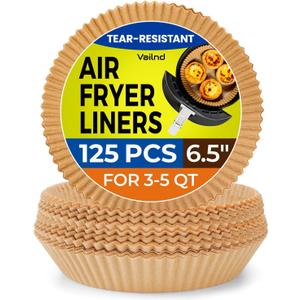 Air Fryer Paper Liners: 125Pcs Air Fryer Liner Disposable, Oilproof Waterproof Airfryer Parchment Paper Baking Liner Round Basket(6.5inch)