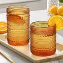 Vintage Hobnail Drinking Glasses Set, Glassware Drinking Set of 8, 12 oz & 10 oz Highball Glasses, Tumbler Glass for Cocktails, Whiskey, Juice, Milk (Amber)