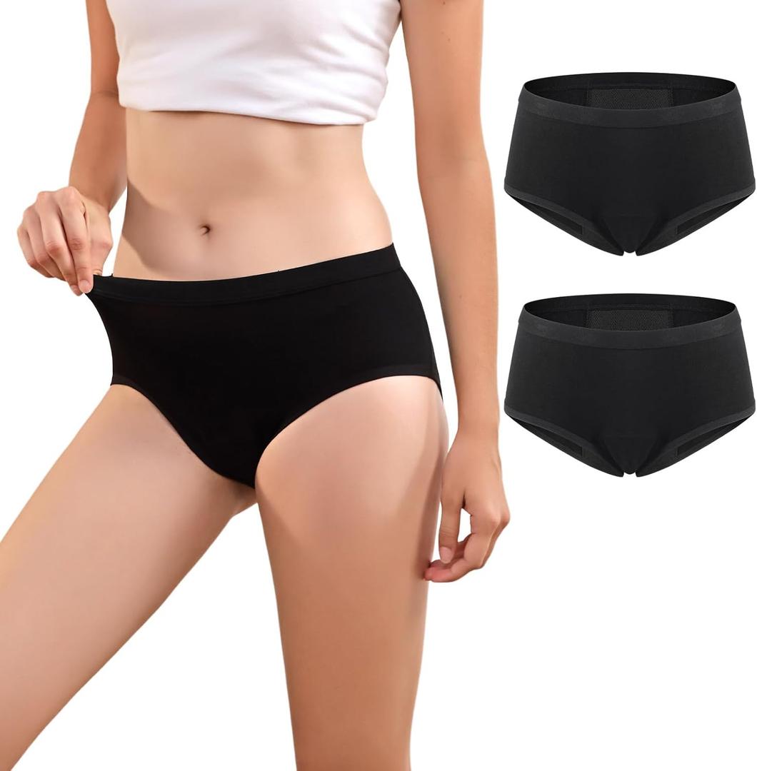 2pk Incontinence Underwear for Women Washable Seamless Leak Proof Absorbent Womens Incontinence Peanties for Bladder Leak Black M