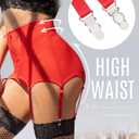 ohyeah Red Lace Garter Belt High Waist Garter Belts for Thigh Highs Stockings Mesh Lace 6 Vintage Straps Garter Belt Lingerie Set 2 Pcs Christmas Lingerie for Women (Red, S)
