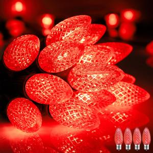 Minetom C9 Christmas String Lights, 100 Ft Red C9 Outdoor Christmas Lights with 100 Strawberry C9 Led Bulbs, Connectable UL Certified for Outdoor Indoor Roofline Holiday Backyard Xmas Decor