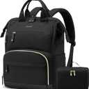 LOVEVOOK Lunch Backpack for Women, 15.6 Inch Laptop Bag with Insulated Cooler Lunch Box, Work Backpack for Teacher Nurse, Travel Backpack Lunch Bag for Camping Picnic Daily Use (Black)