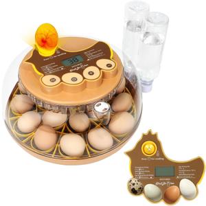 Series III-18 Egg Automatic Incubator with Smart Dual-Bottle Adaptive Humidity & Stable Temp Control, Adjustable Auto Egg Turn, Auto Lockdown, Customizable Incubation Days, Candler(18-Egg-Brown)
