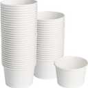ESSENTIAL Paper Ice Cream Cups, 50pcs 8oz Disposable Dessert Bowls for Hot or Cold Food, Lids Not Included, Paper Snack Containers for Sundae, Frozen Yogurt, Soup (White)