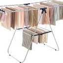 SONGMICS Clothes Drying Rack, with Sock Clips, Metal Laundry Rack, Foldable, Space-Saving, Free-Standing Airer, with 2 Height-Adjustable Gullwings, Indoor Outdoor Use, Silver and Blue ULLR52BU