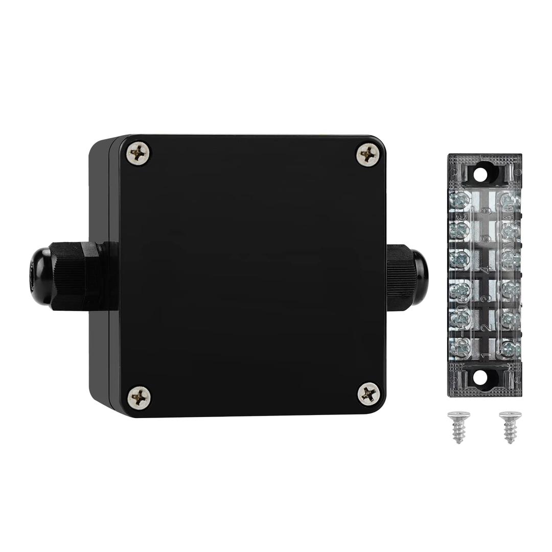 ABS IP67 Waterproof Dustproof Electrical Junction Box, with 15A 600V Barrier Terminal Cable Connector, 1 in/1 Out Power Junction Box（3.26 * 3.18 * 2.2in）